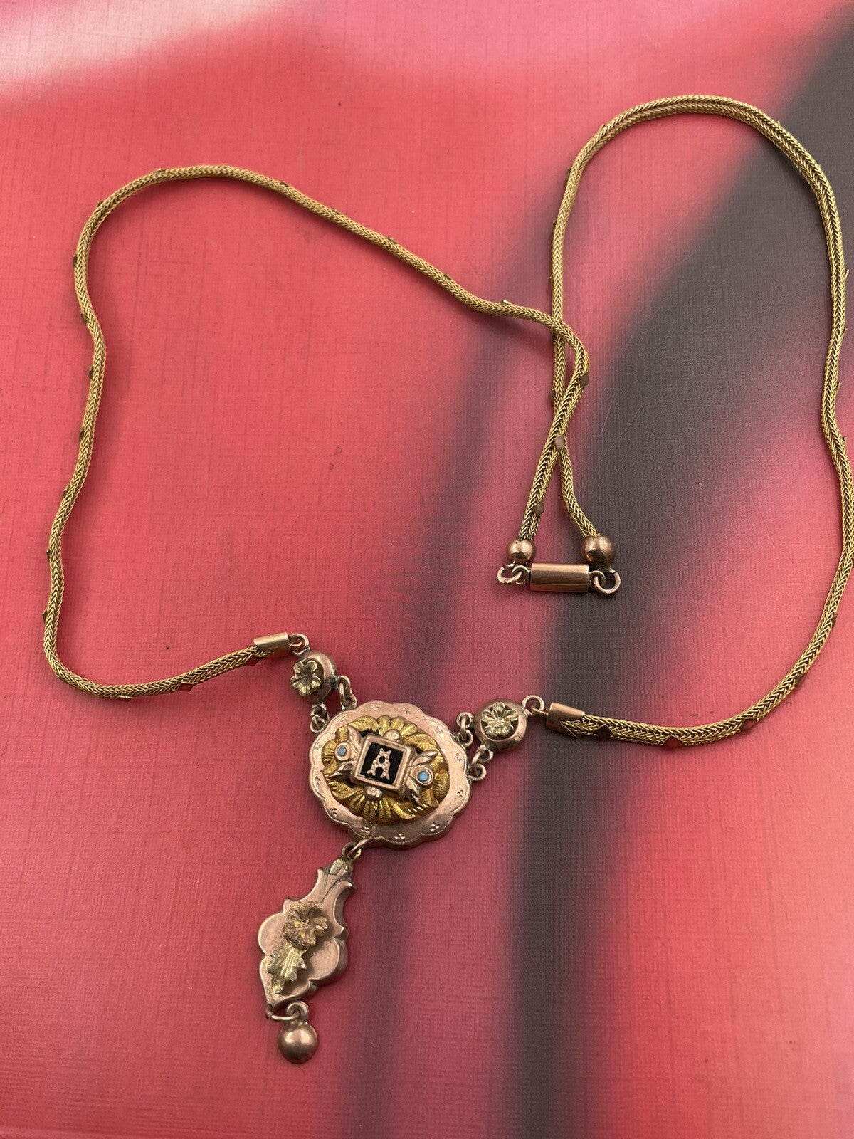 Collana antica in oro 6/7 kt con centrale smaltato Amor, fine '800 – foto 7