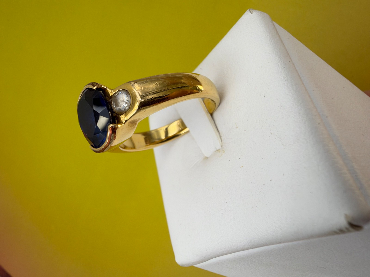 Anello da uomo vintage in oro 12 kt con zaffiro sintetico, anni '70 – foto 11