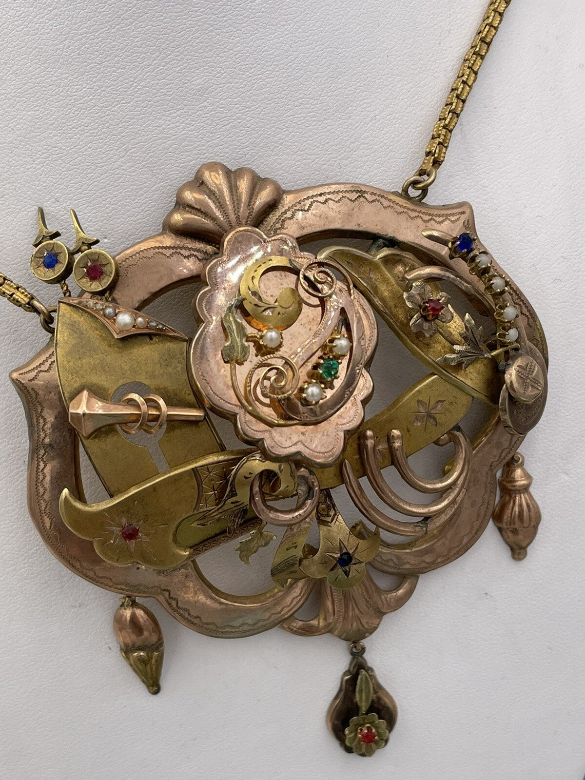 Grande collana borbonica a concertino in oro 6/7 kt con perle, fine '800 – foto 6