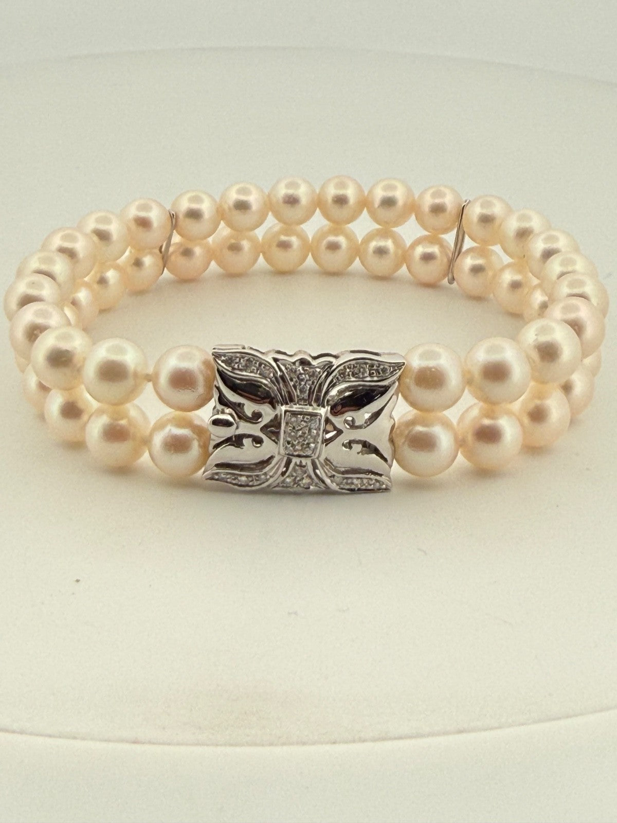 Bracciale doppio filo di perle con chiusura in oro bianco 18 kt e brillanti – foto 16