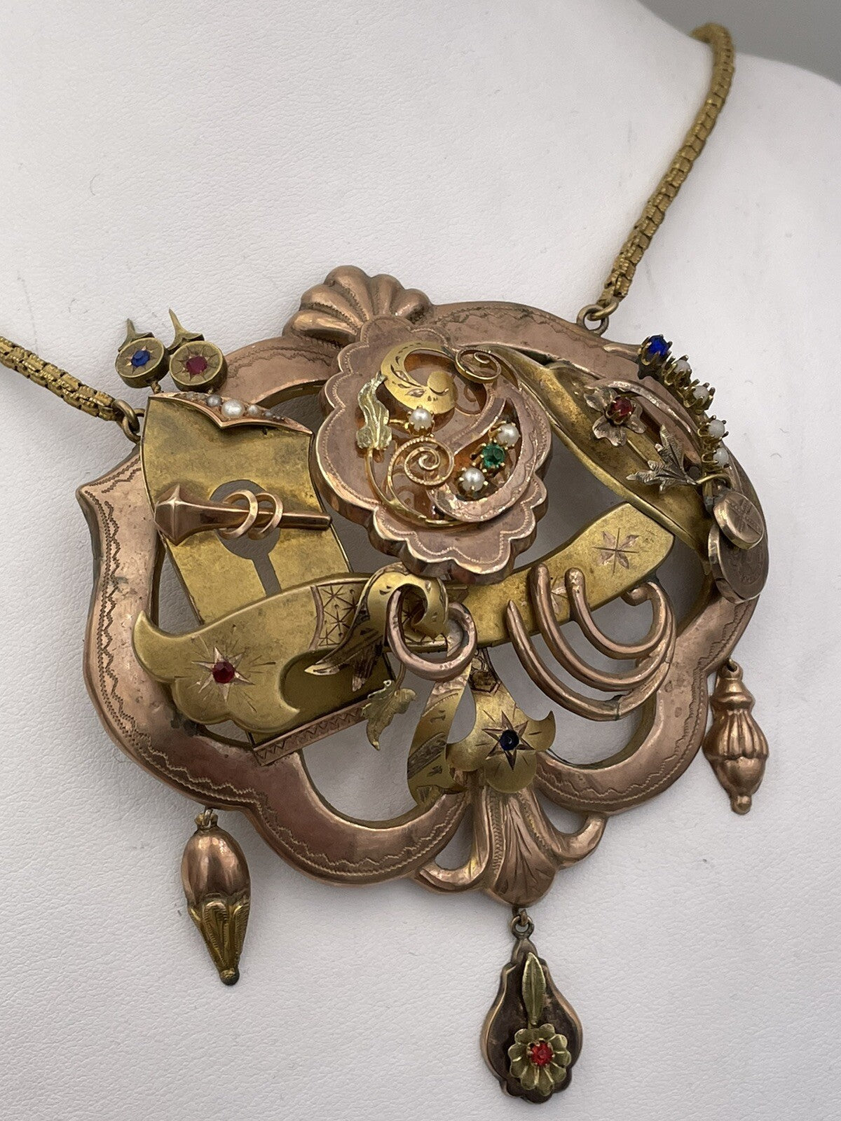 Grande collana borbonica a concertino in oro 6/7 kt con perle, fine '800 – foto 4