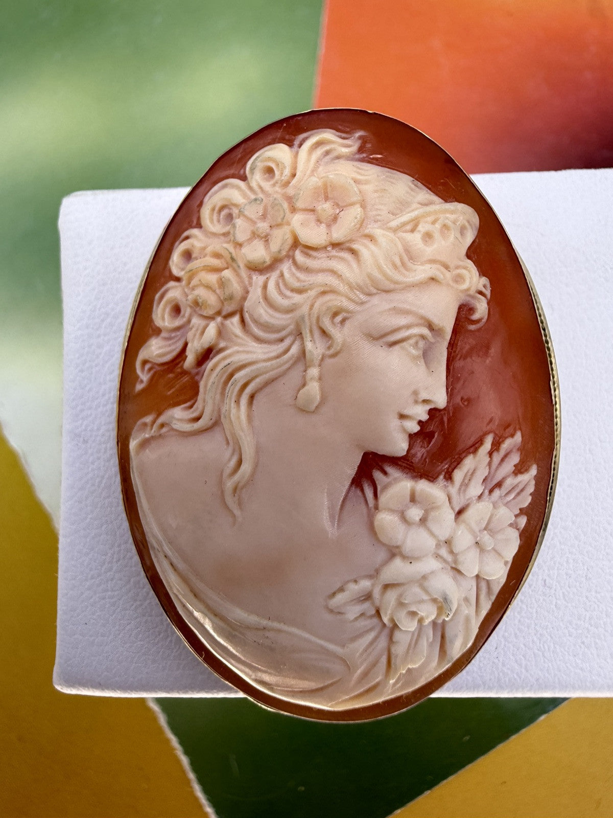 Spilla ciondolo con cammeo in conchiglia volto di donna, oro 18 kt – foto 6