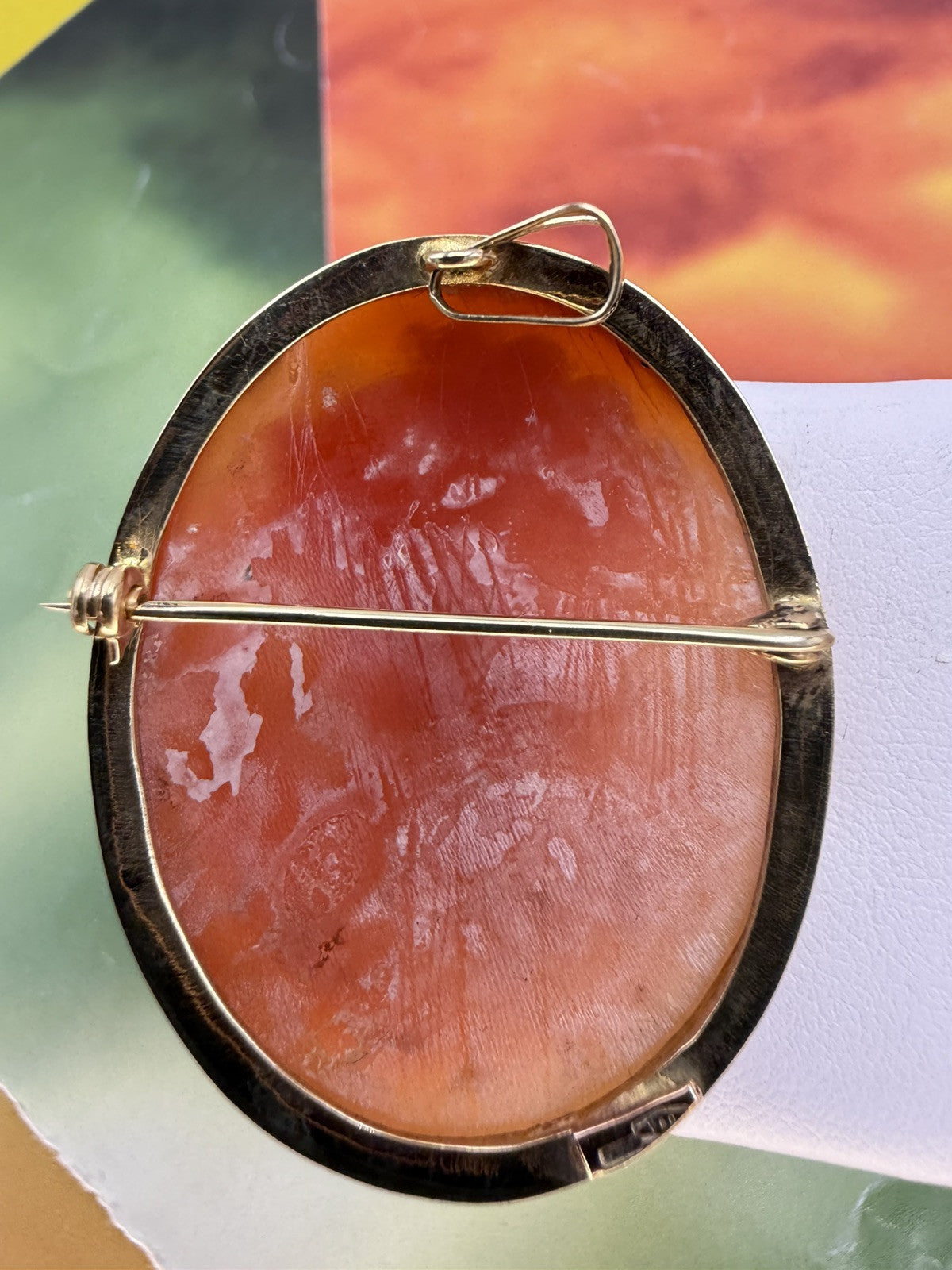 Spilla ciondolo con cammeo in conchiglia volto di donna, oro 18 kt – foto 8
