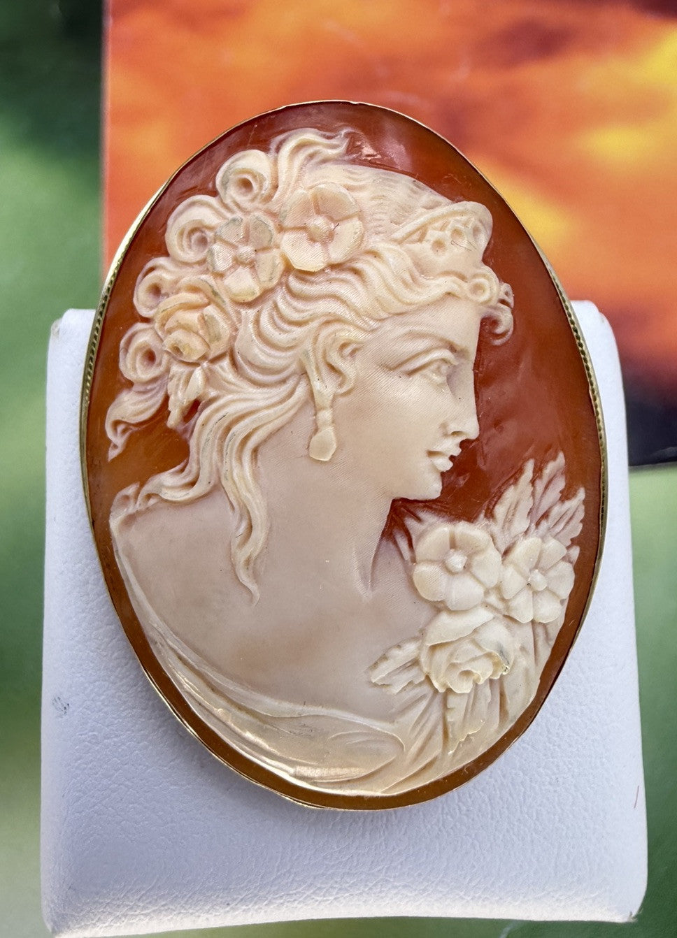Spilla ciondolo con cammeo in conchiglia volto di donna, oro 18 kt – foto 7