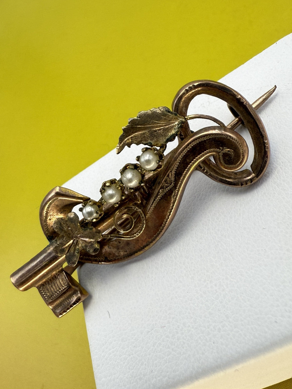 Spilla borbonica in oro 6/7 kt con microperle, fine '800 – foto 3