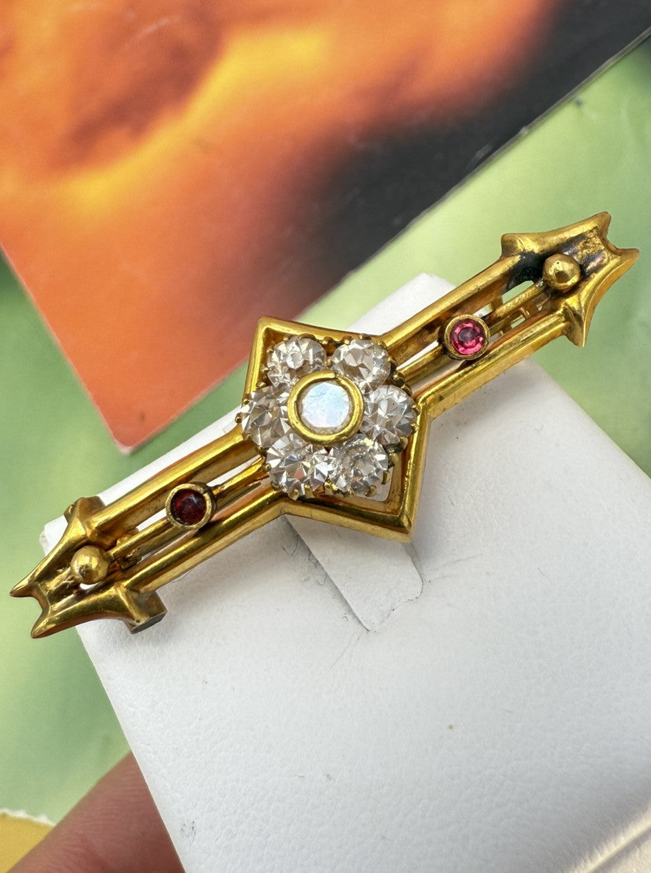Spilla antica in oro 12 kt con paste vitree bianche e rosse, inizi '900 – foto 5