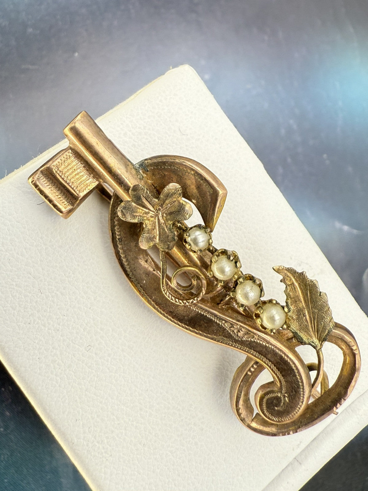 Spilla borbonica in oro 6/7 kt con microperle, fine '800 – foto 4