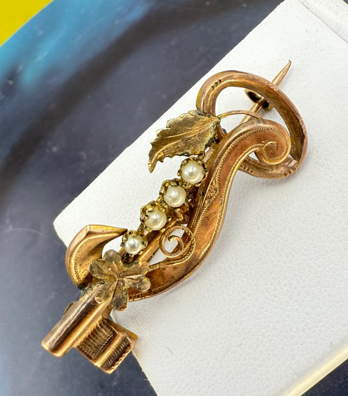 Spilla borbonica in oro 6/7 kt con microperle, fine '800 – foto 5