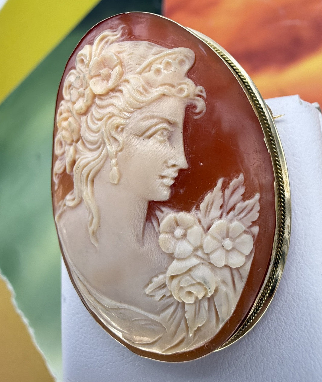 Spilla ciondolo con cammeo in conchiglia volto di donna, oro 18 kt – foto 10