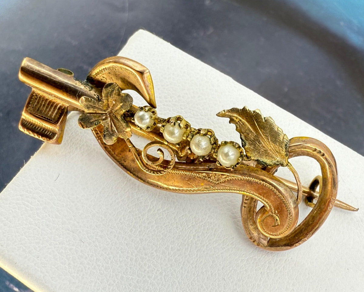 Spilla borbonica in oro 6/7 kt con microperle, fine '800 – foto 6