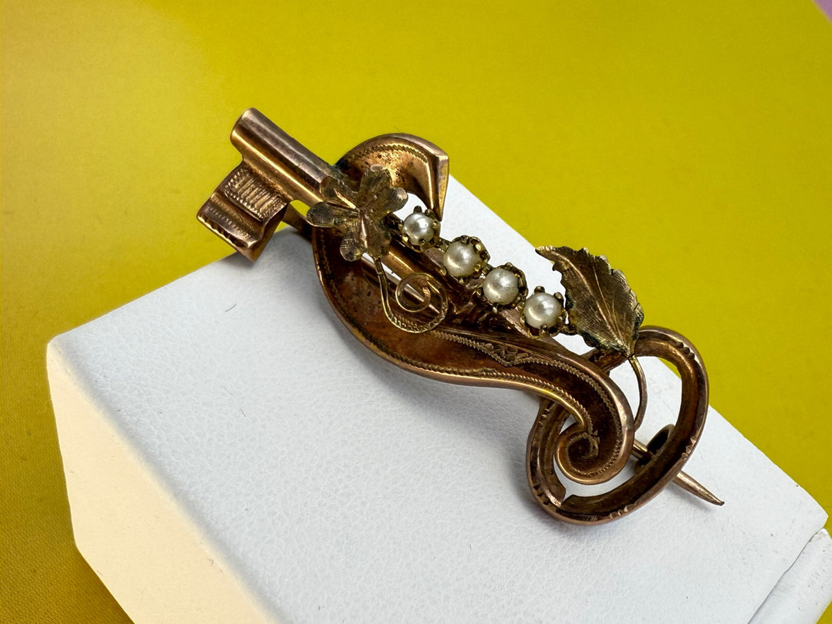 Spilla borbonica in oro 6/7 kt con microperle, fine '800 – foto 7